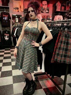 MORBID THREADS mall goth fit and flare halter mini dress